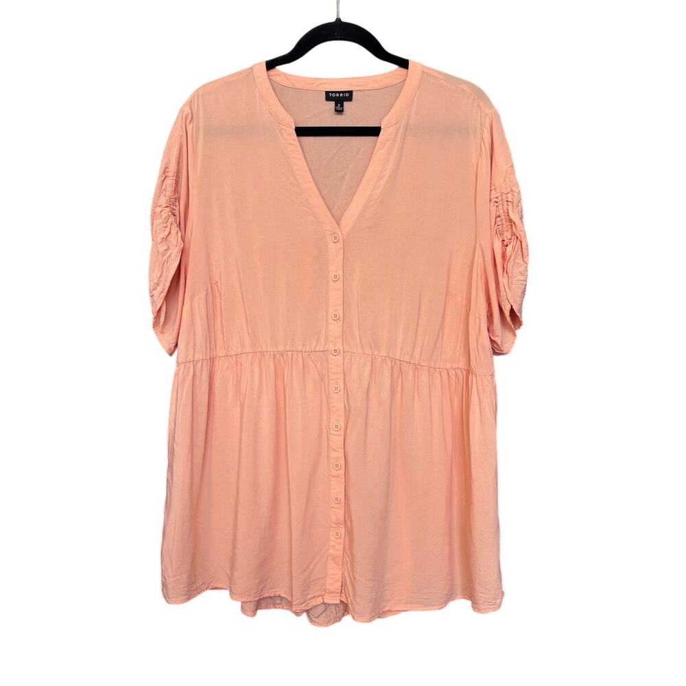 Torrid Coral Pink Orange Blouse Top Shirt Plus Size Short Sleeve